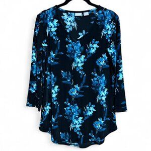Chico's travelers size 0 S floral print slinky‎ knit anti-wrinkle top v-neck